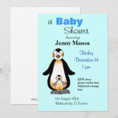 Mammie en baby pinguïn, baby shower kaart (Voorkant / Achterkant)