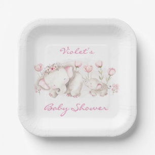 Mammie en ik Elephant Pastel Girl Baby shower Papieren Bordje