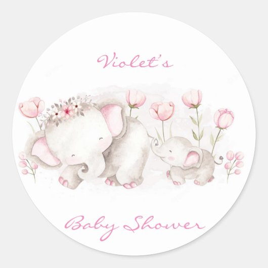 Mammie en ik Elephant Pastel Girl Baby shower Ronde Sticker (Voorkant)