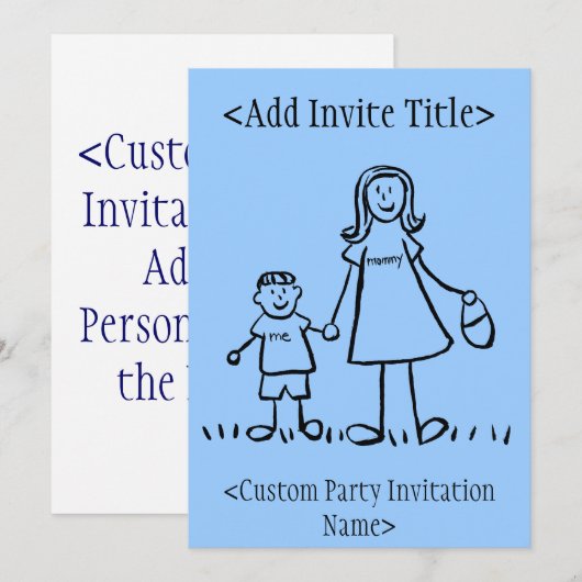 "Mammie en ik" Jongen Uitnodiging of nodigt (Voorkant / Achterkant)