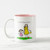 Mammie en klein meisje (Brunette - Aangepaste name Tweekleurige Koffiemok (Links)
