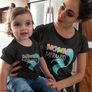 Mammie en mini Mermaid Matching Parent Kind Black Kinder Shirts