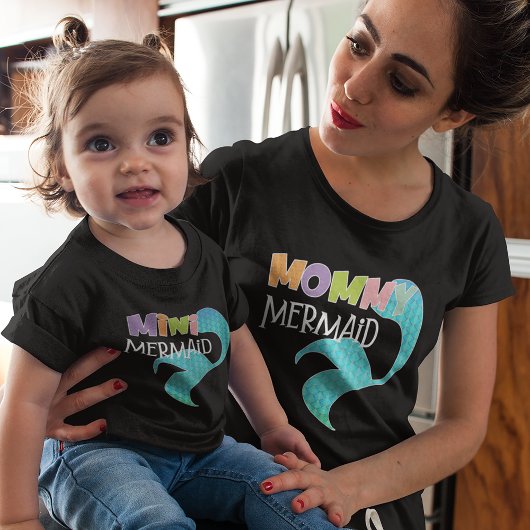 Mammie en mini Mermaid Matching Parent Kind Black Kinder Shirts