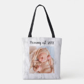 mammie Est Jaar marmer Foto Nieuwe Moeder Gift Tote Bag (Achterkant)