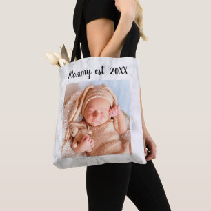 mammie Est Jaar marmer Foto Nieuwe Moeder Gift Tote Bag