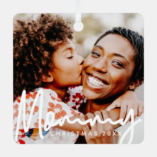 Mammie Foto kerstfeestdag Modern Elegant Metalen Ornament (Voorkant)