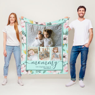 Mammie Gepersonaliseerd bloemenpatroon Fotocollage Fleece Deken