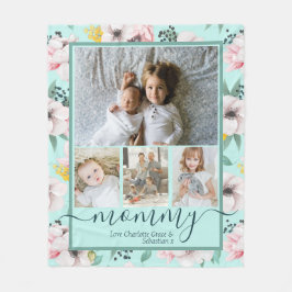 Mammie Gepersonaliseerd bloemenpatroon Fotocollage Fleece Deken