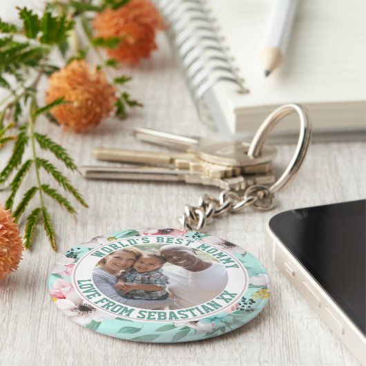 Mammie Gepersonaliseerd fotosjabloon bloem Sleutelhanger (Zijkant)