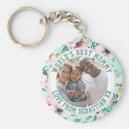 Mammie Gepersonaliseerd fotosjabloon bloem Sleutelhanger