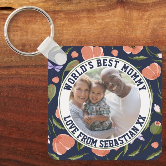 Mammie Gepersonaliseerd fotosjabloon bloem Sleutelhanger (Voorkant)