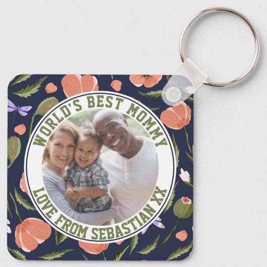 Mammie Gepersonaliseerd fotosjabloon bloem Sleutelhanger (Achterkant)