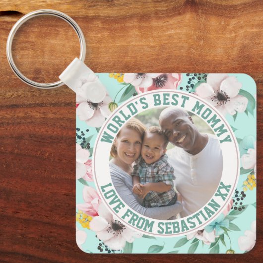 Mammie Gepersonaliseerd fotosjabloon bloem Sleutelhanger (Voorkant)