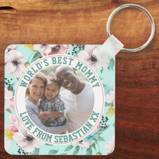 Mammie Gepersonaliseerd fotosjabloon bloem Sleutelhanger (Achterkant)