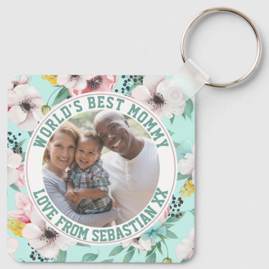 Mammie Gepersonaliseerd fotosjabloon bloem Sleutelhanger (Achterkant)