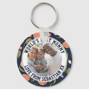 Mammie Gepersonaliseerd fotosjabloon bloem Sleutelhanger