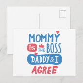 Mammie is de baas papa en ik ben het ermee eens briefkaart (Voorkant / Achterkant)