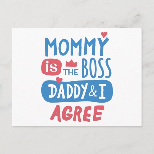 Mammie is de baas papa en ik ben het ermee eens briefkaart (Voorkant)