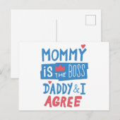 Mammie is de baas papa en ik ben het ermee eens briefkaart (Voorkant / Achterkant)