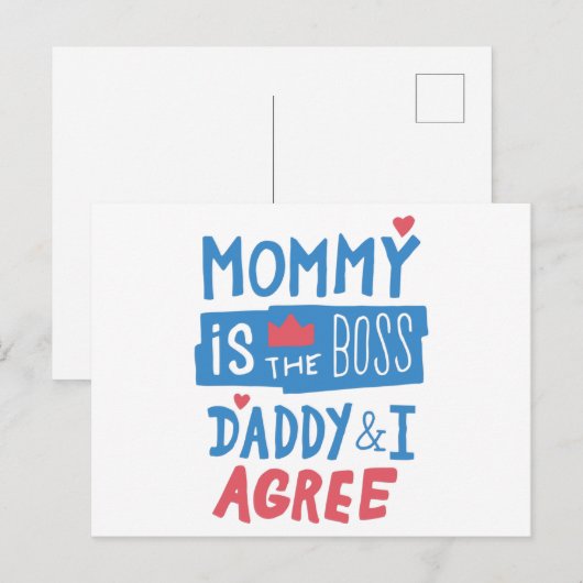Mammie is de baas papa en ik ben het ermee eens briefkaart (Voorkant / Achterkant)