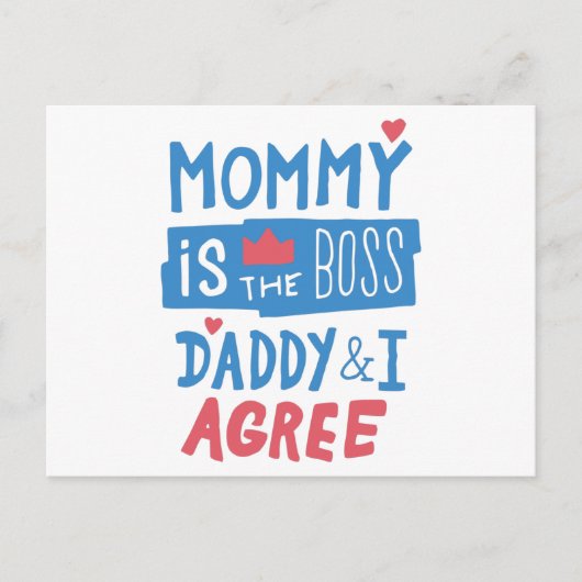 Mammie is de baas papa en ik ben het ermee eens briefkaart (Voorkant)