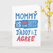 Mammie is de baas papa en ik ben het ermee eens kaart (Gele Bloem)