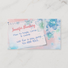 Mammie-kaart met waterkleurbloemen contactkaartje