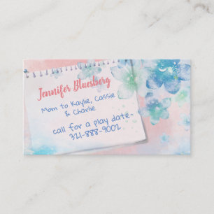 Mammie-kaart met waterkleurbloemen contactkaartje