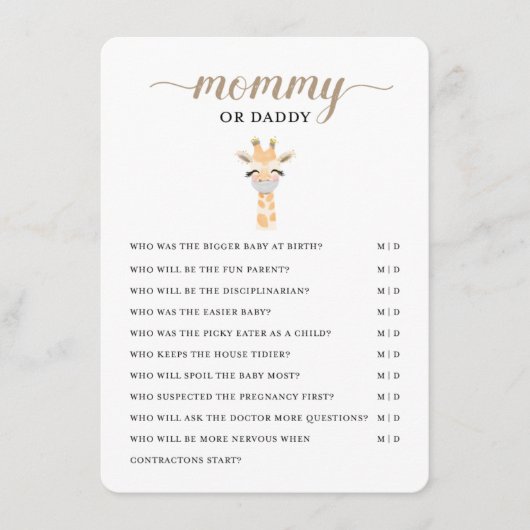 Mammie of papa - Baby shower game Enclosure Card Informatiekaartje (Voorkant)