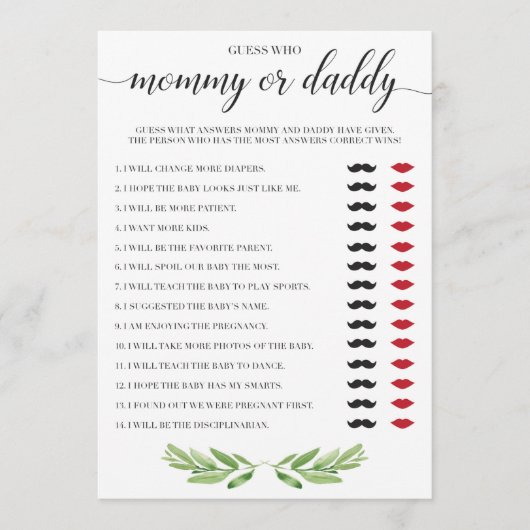 Mammie of papa Baby shower Game Greenery Theme (Voorkant)