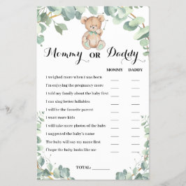 Mammie of papa Beer Greenery Baby shower Game Card Flyer