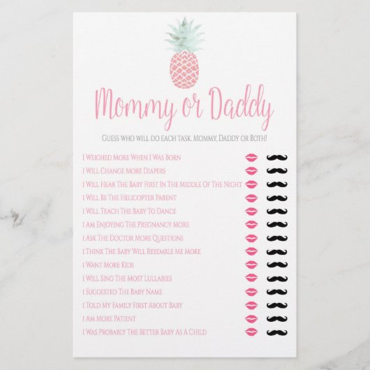 Mammie of papa Pineapple Summer Baby shower Game Flyer (Voorkant)