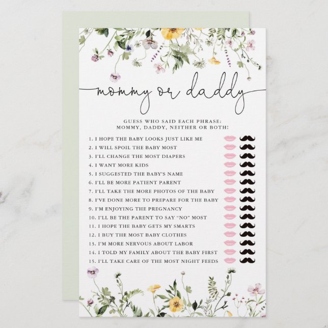 Mammie of papa spel romantische wildbloemen bloeme (Voorkant / Achterkant)