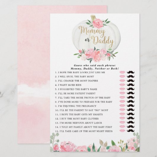 Mammie of papa spelroze gouden herfsten pompoenen (Voorkant / Achterkant)