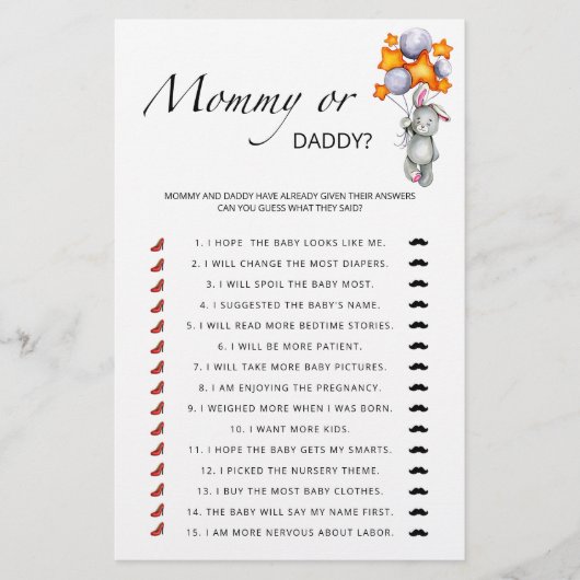 Mammie of pappie klein baby shower spel (Voorkant)