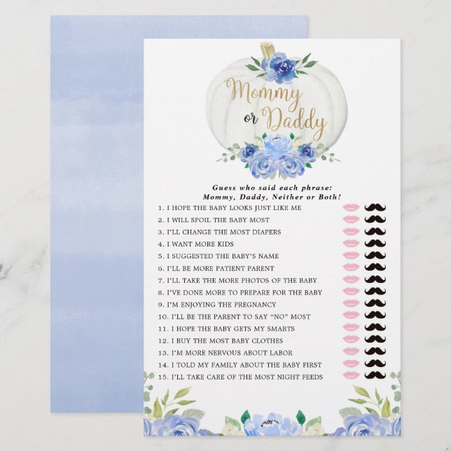 Mammie of pappie wild blauwe groene herfst pompoen (Voorkant / Achterkant)