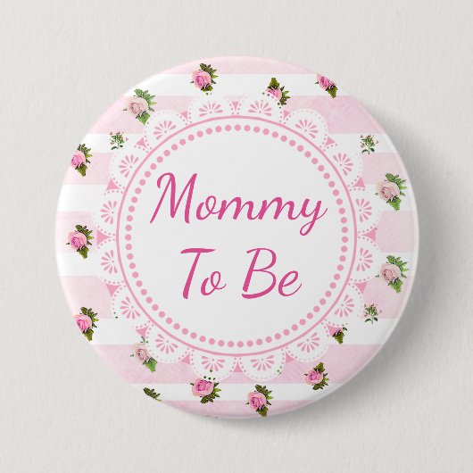 Mammie om Baby shower Button Roze rozen te worden (Voorkant)