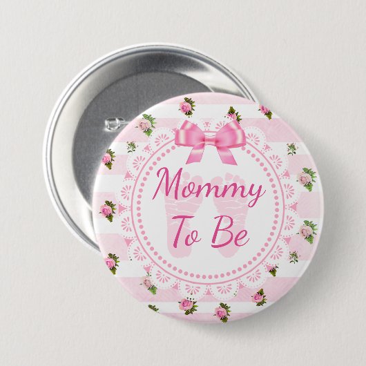 Mammie om Baby shower Button Roze rozen te worden (Voorkant /achterkant)