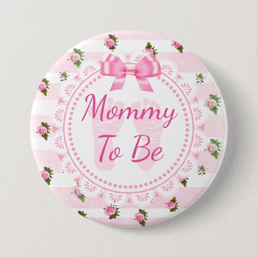 Mammie om Baby shower Button Roze rozen te worden (Voorkant)