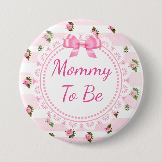 Mammie om Baby shower Button Roze rozen te worden (Voorkant)