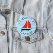 Mammie om Blue Sailboat Baby shower Button te zijn (In situ)