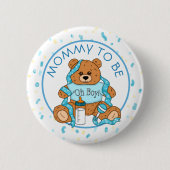 Mammie om Blue Teddy Bear Baby shower Button te zi (Voorkant)