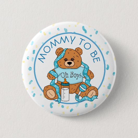 Mammie om Blue Teddy Bear Baby shower Button te zi (Voorkant)