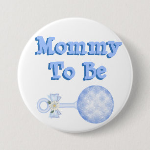 Mammie om een baby blauwe baby shower Button te zi