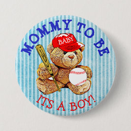 Mammie om honkbal te worden Teddy Bear Baby shower Ronde Button 7,6 Cm