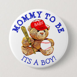 Mammie om honkbal te worden Teddy Bear Baby shower Ronde Button 7,6 Cm