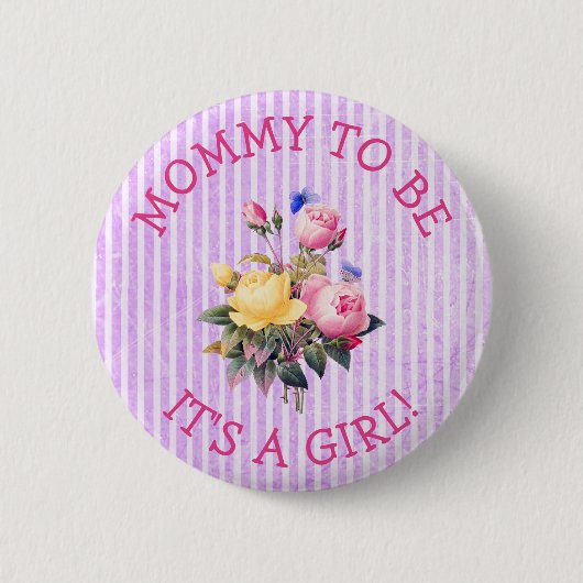Mammie om Paars Flowers Baby shower Button te zijn (Voorkant)
