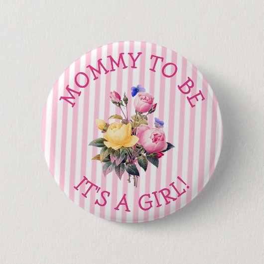 Mammie om Roze bloemen Baby shower Button te zijn (Voorkant)