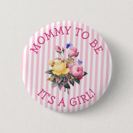 Mammie om Roze bloemen Baby shower Button te zijn