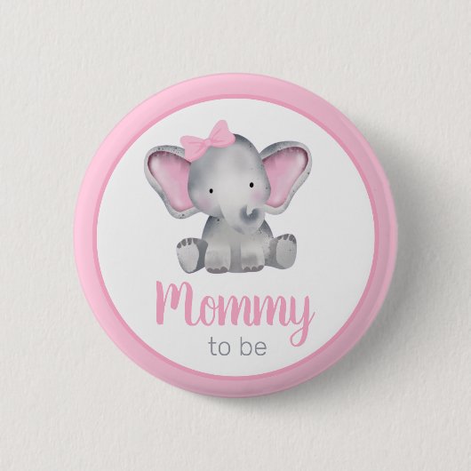 Mammie om roze olifant Baby shower Button te zijn (Voorkant)